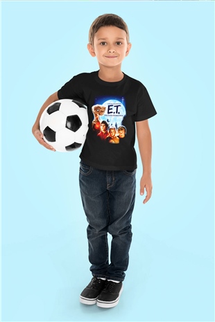 E.T. Baskılı Siyah Unisex Çocuk Tişört
