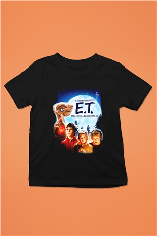 E.T. Baskılı Siyah Unisex Çocuk Tişört