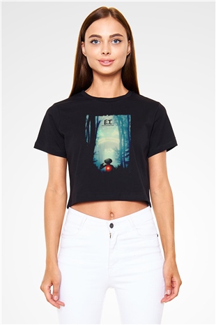 E.T. Siyah   Crop Top Tişört
