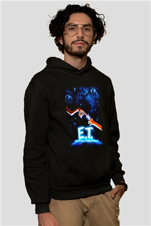 E.T. Siyah Unisex Kapüşonlu Sweatshirt