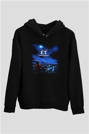 E.T. Siyah Unisex Kapüşonlu Sweatshirt