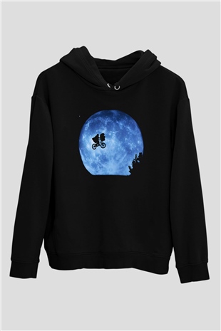 E.T. Siyah Unisex Kapüşonlu Sweatshirt