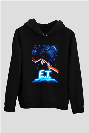 E.T. Siyah Unisex Kapüşonlu Sweatshirt