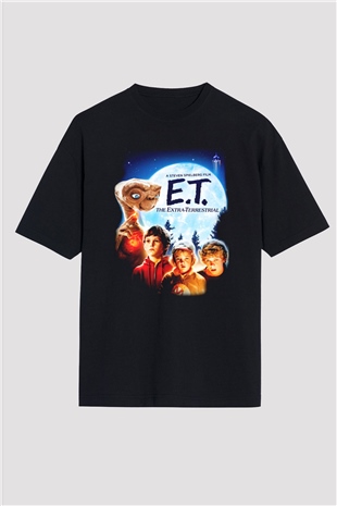 E.T. Siyah Unisex Oversize Tişört