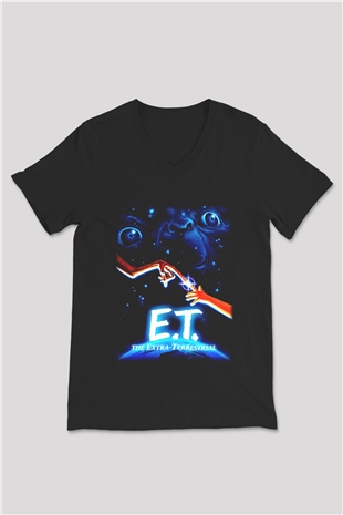 E.T. Siyah Unisex V Yaka Tişört