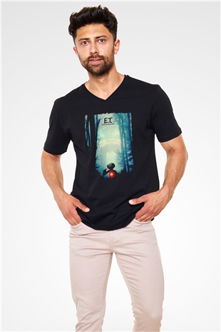 E.T. Siyah Unisex  V Yaka Tişört