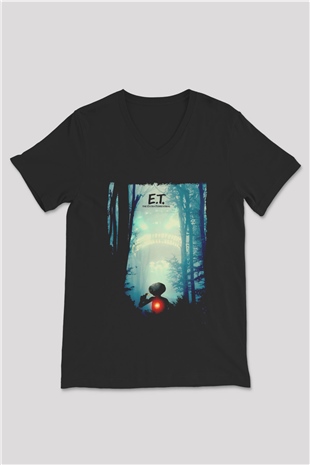 E.T. Siyah Unisex  V Yaka Tişört