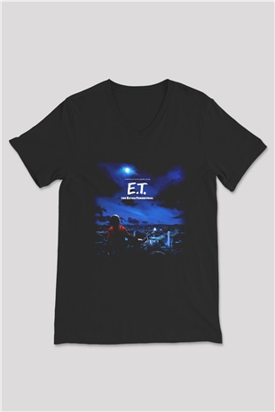 E.T. Siyah Unisex V Yaka Tişört