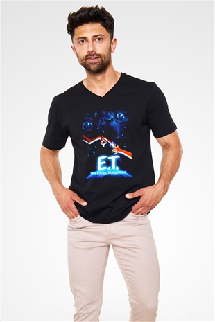 E.T. Siyah Unisex V Yaka Tişört