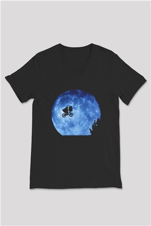 E.T. Siyah Unisex V Yaka Tişört