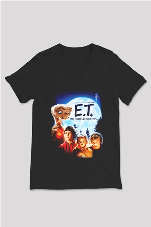 E.T. Siyah Unisex V Yaka Tişört
