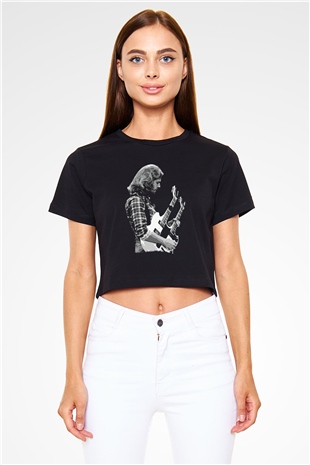 Eagles Baskılı Siyah Crop Top Kadın Tişört - Tshirt