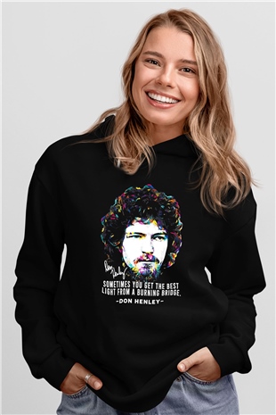 Eagles Baskılı Unisex Siyah Kapüşonlu Sweatshirt