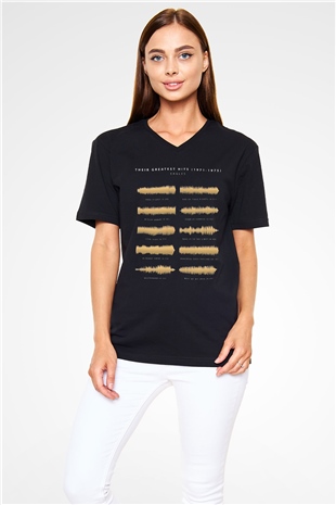 Eagles Baskılı Unisex Siyah V Yaka Tişört - Tshirt