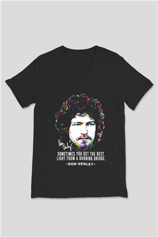 Eagles Baskılı Unisex Siyah V Yaka Tişört - Tshirt