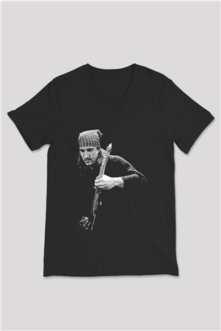 Eagles Baskılı Unisex Siyah V Yaka Tişört - Tshirt