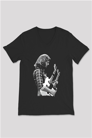 Eagles Baskılı Unisex Siyah V Yaka Tişört - Tshirt