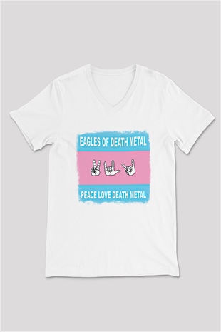 Eagles of Death Metal Baskılı Unisex Beyaz V Yaka Tişört