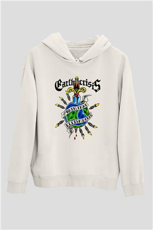 Earth Crisis Baskılı Beyaz Unisex Kapüşonlu Sweatshirt