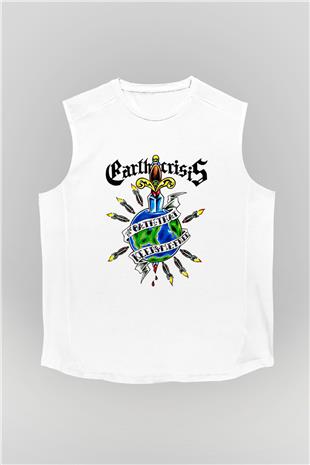 Earth Crisis Baskılı Beyaz Unisex Kolsuz Tişört - Tshirt