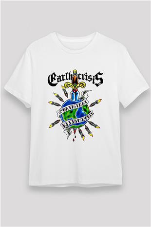 Earth Crisis Baskılı Unisex Beyaz Tişört - Tshirt