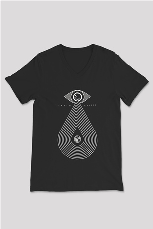 Earth Crisis Baskılı Unisex Siyah V Yaka Tişört - Tshirt