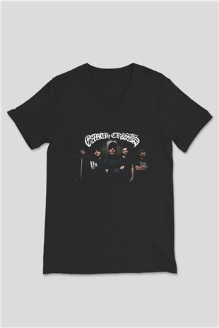Earth Crisis Baskılı Unisex Siyah V Yaka Tişört - Tshirt