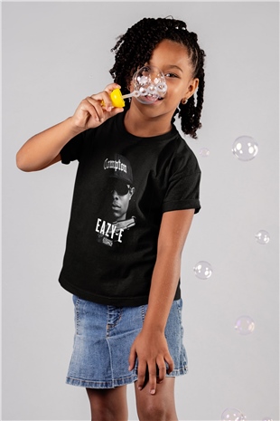 Eazy-E Baskılı Siyah Unisex Çocuk Tişört