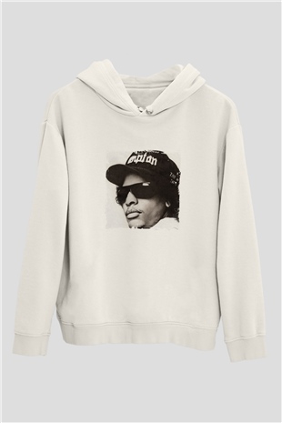 Eazy-E Baskılı Unisex Beyaz Kapüşonlu Sweatshirt