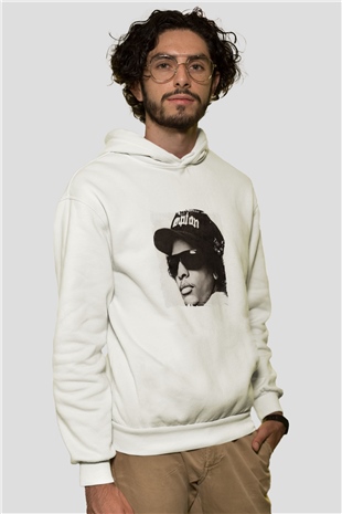 Eazy-E Baskılı Unisex Beyaz Kapüşonlu Sweatshirt