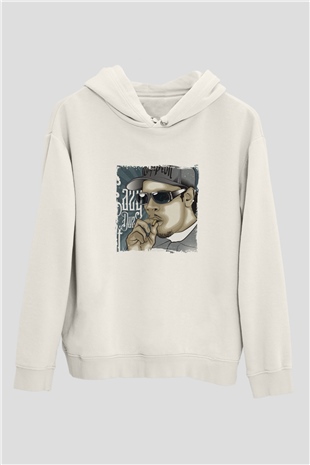 Eazy-E Baskılı Unisex Beyaz Kapüşonlu Sweatshirt