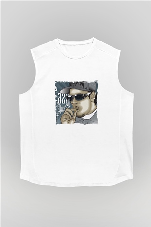 Eazy-E Baskılı Unisex Beyaz Kolsuz Tişört