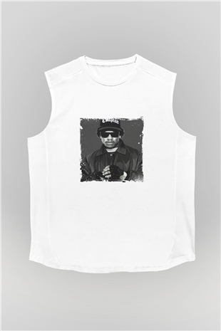 Eazy-E Baskılı Unisex Beyaz Kolsuz Tişört