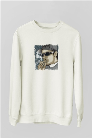Eazy-E Baskılı Unisex Beyaz Sweatshirt