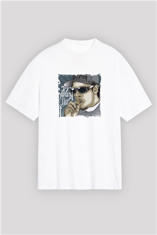 Eazy-E Baskılı Oversize Beyaz Tişört