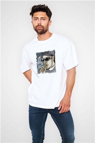 Eazy-E Baskılı Oversize Beyaz Tişört