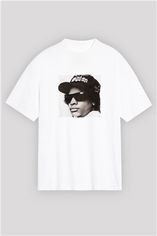 Eazy-E Baskılı Oversize Beyaz Tişört