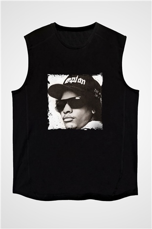 Eazy-E Baskılı Unisex Siyah Kolsuz Tişört