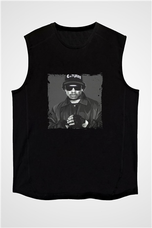 Eazy-E Baskılı Unisex Siyah Kolsuz Tişört