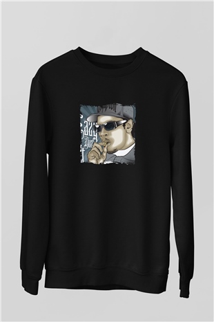 Eazy-E Baskılı Unisex Siyah Sweatshirt