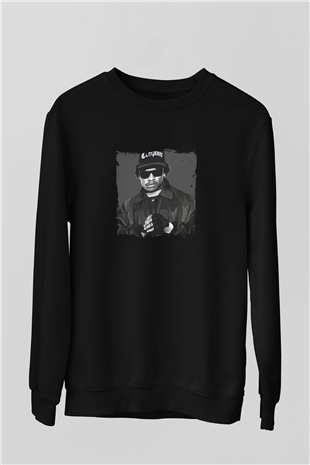 Eazy-E Baskılı Unisex Siyah Sweatshirt