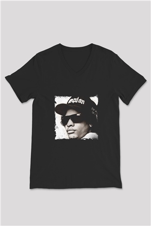 Eazy-E Baskılı Unisex Siyah V Yaka Tişört