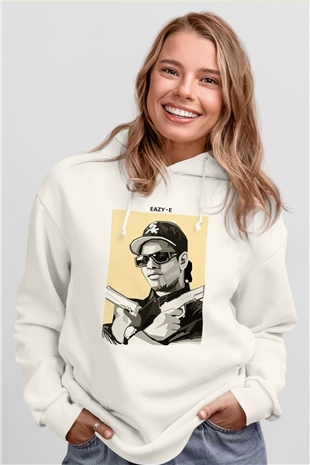 Eazy-E Beyaz Unisex Kapüşonlu Sweatshirt