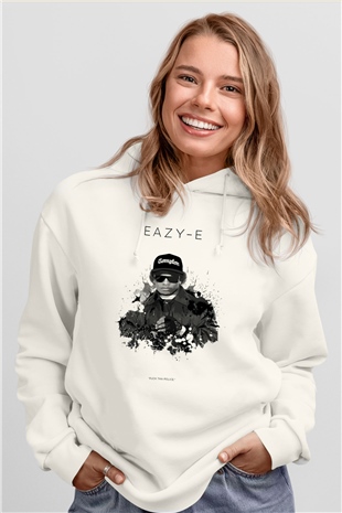 Eazy-E Beyaz Unisex Kapüşonlu Sweatshirt