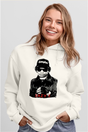 Eazy-E Beyaz Unisex Kapüşonlu Sweatshirt
