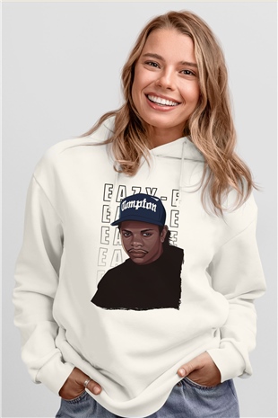 Eazy-E Beyaz Unisex Kapüşonlu Sweatshirt