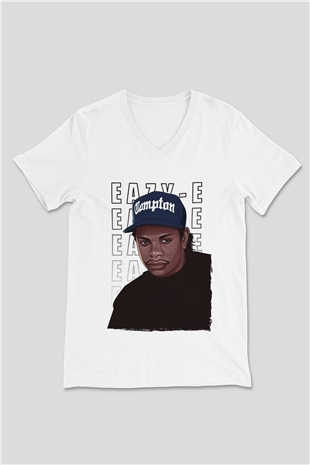 Eazy-E Beyaz Unisex V Yaka Tişört