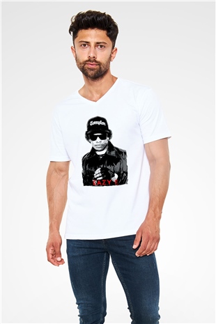 Eazy-E Beyaz Unisex V Yaka Tişört