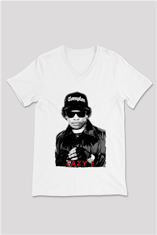 Eazy-E Beyaz Unisex V Yaka Tişört