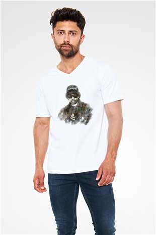 Eazy-E Beyaz Unisex V Yaka Tişört